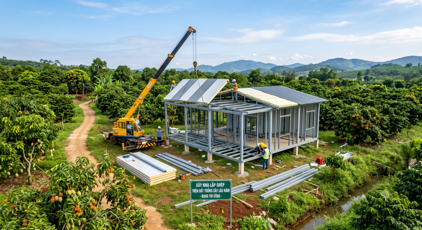 xây nhà lắp ghép trên đất trồng cây lâu năm